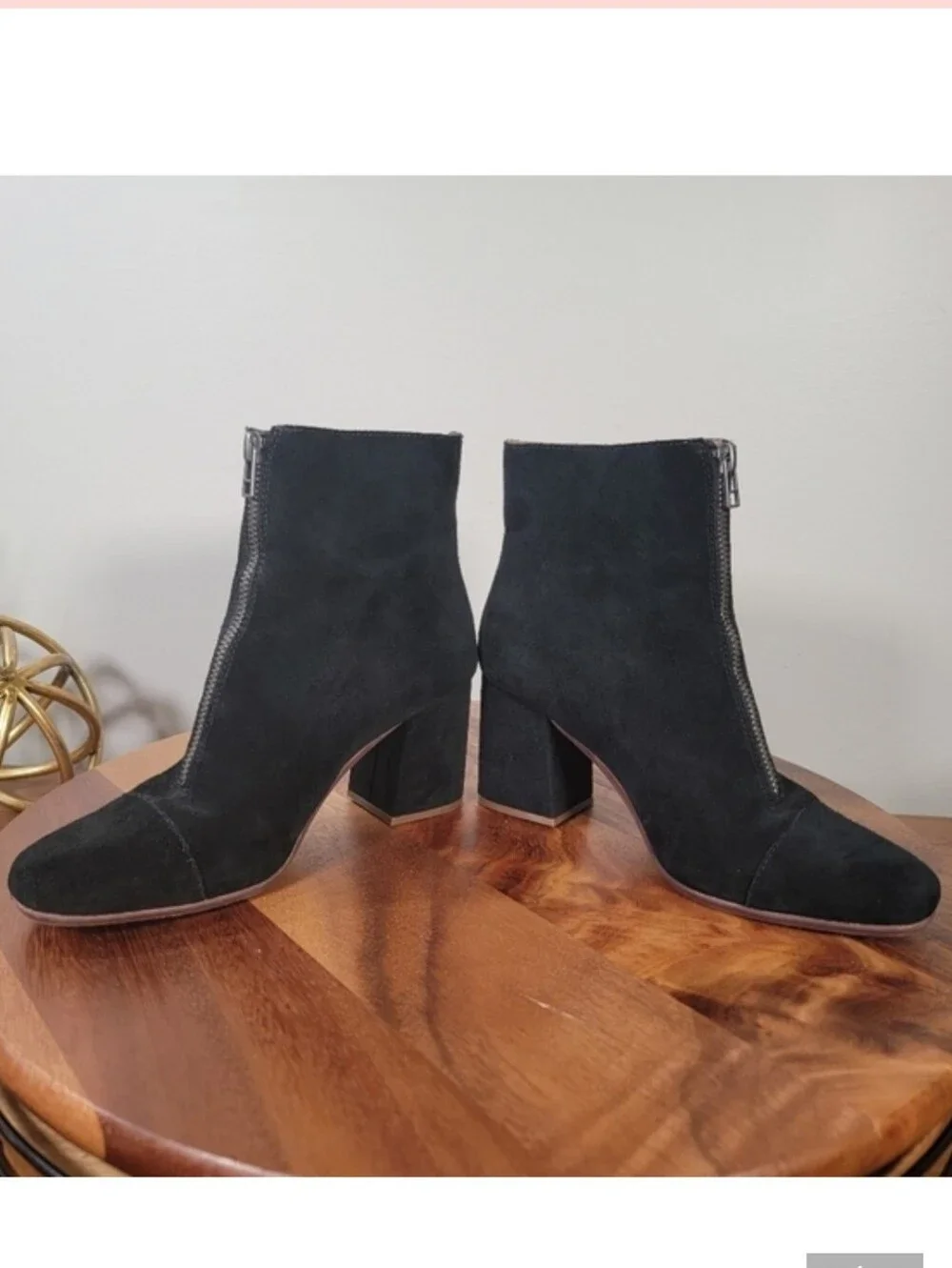 Madewell The Amalia Suede Front Zip Ankle Boots Black Size 6 Block Heel Retro